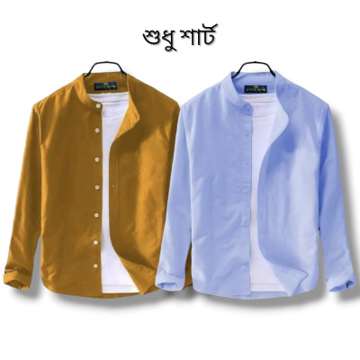 Long Sleeve Band Collar Shirt_