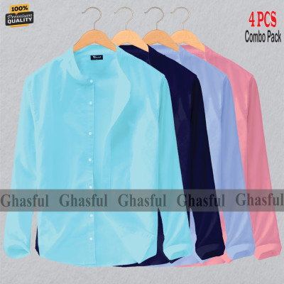 Long Sleeve Band Collar Shirt_ PEST, NAVY BLUE, SKY BLUE & PINK.