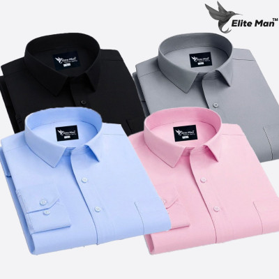 4 Pes Combo Premium Quality Formal Shirt - SKY BLUE, PINK, BLACK & ASH.