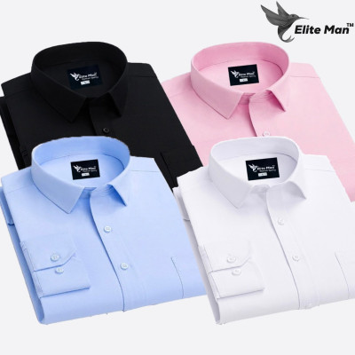 4 Pes Combo Premium Quality Formal Shirt - SKY BLUE, WHITE, BLACK & PINK.