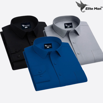 3 Pes Combo Premium Quality Formal Shirt - ROYAL BLUE, BLACK & ASH.
