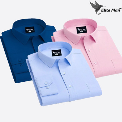 3 Pes Combo Premium Quality Formal Shirt - PINK, ROYAL BLUE &SKY BLUE.