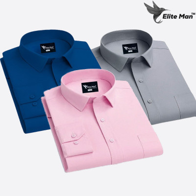 3 Pes Combo Premium Quality Formal Shirt - PINK, ROYAL BLUE & ASH.