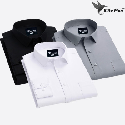 3 Pes Combo Premium Quality Formal Shirt - WHITE, BLAK & ASH.