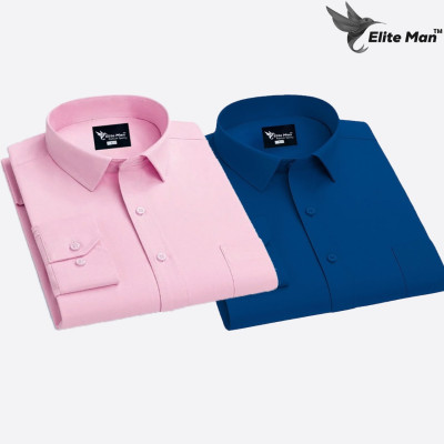 2 Pes Combo Premium Quality Formal Shirt - PINK & ROYAL BLUE.