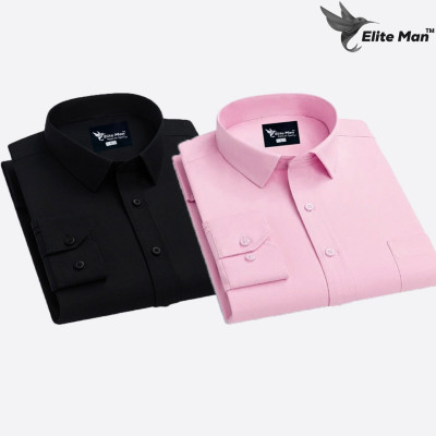 2 Pes Combo Premium Quality Formal Shirt - BLACK & PINK.