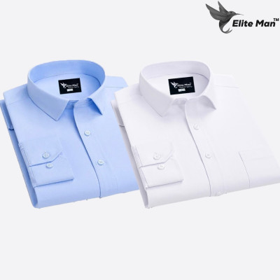 2 Pes Combo Premium Quality Formal Shirt - WHITE & SKY BLUE.