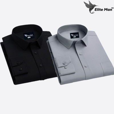 2 Pes Combo Premium Quality Formal Shirt - BLACK & ASH.