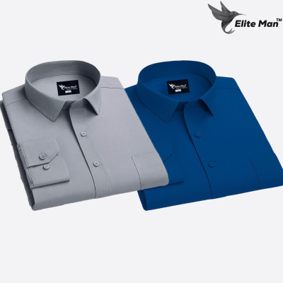 2 Pes Combo Premium Quality Formal Shirt - ASH & ROYAL BLUE.