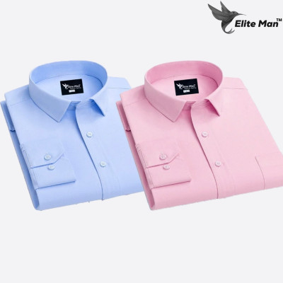 2 Pes Combo Premium Quality Formal Shirt - SKY BLUE & PINK.