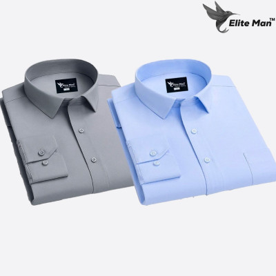 2 Pes Combo Premium Quality Formal Shirt - ASH & SKY BLUE.