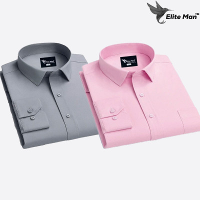 2 Pes Combo Premium Quality Formal Shirt - ASH & PINK