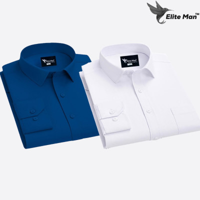 2 Pes Combo Premium Quality Formal Shirt - ROYAL BLUE & WHITE.
