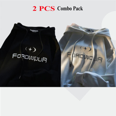2 Pes Combo Premium Quality Hoodie For Men's - Black Forword & Ash Forword.