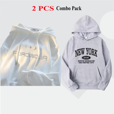 2 Pes Combo Premium Quality Hoodie For Men's - White Forword & Ash New York.