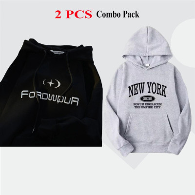 2 Pes Combo Premium Quality Hoodie For Men's - Black  Forword & Ash New York.