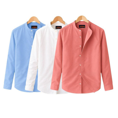 Long Sleeve Band Collar Shirt_
