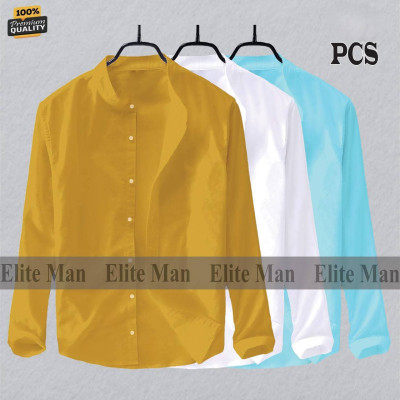 Long Sleeve Band Collar Shirt_