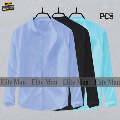 Long Sleeve Band Collar Shirt_
