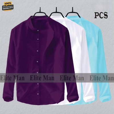 Long Sleeve Band Collar Shirt_