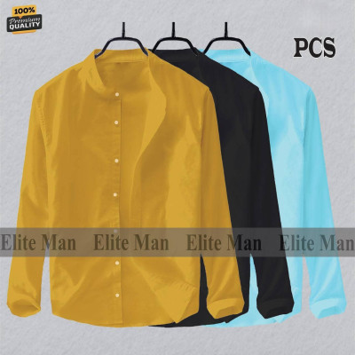 Long Sleeve Band Collar Shirt_