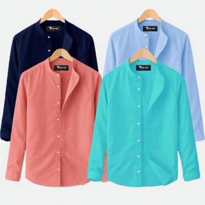 Long Sleeve Band Collar Shirt_