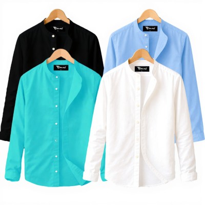 Long Sleeve Band Collar Shirt_ .
