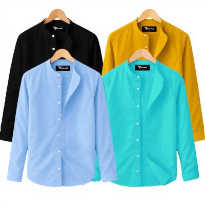Long Sleeve Band Collar Shirt_