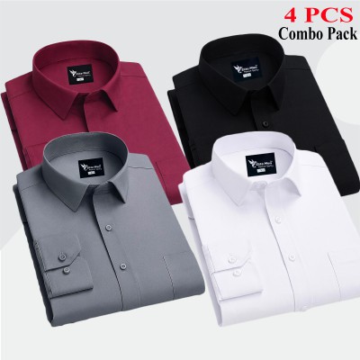 4 Pes Combo Premium Quality Formal Shirt - Black , White , Maroon & Ash.