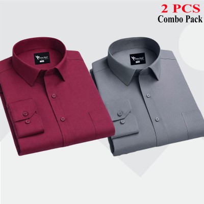 2 Pes Combo Premium Quality Formal Shirt - Maroon & Ash