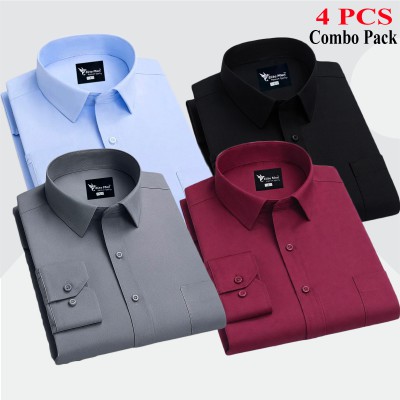 4 Pes Combo Premium Quality Formal Shirt - SKY BLUE, WHITE, BLACK & ROYAL BLUE.