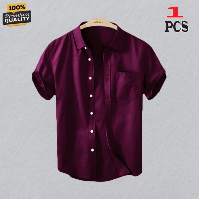 Premium Quality 100% Oxford Cotton Fabric Short Sleeve Shirt For Men's - Maroon