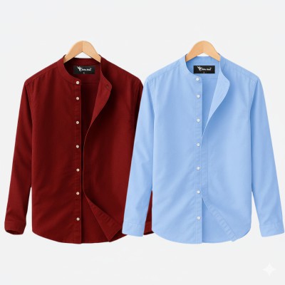 Long Sleeve Band Collar Shirt_