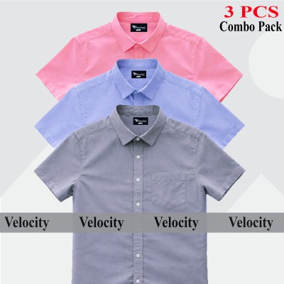 Premium Quality 100% Oxford Cotton Fabric Short Sleeve Shirt For Men's - PEST, PINK & PURPLE.