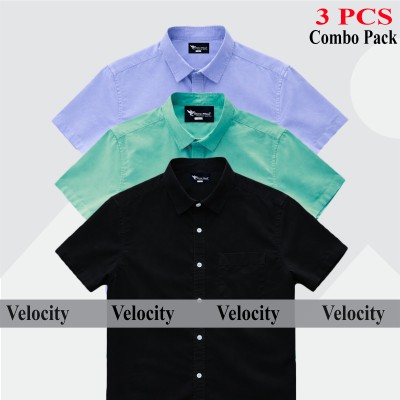 Premium Quality 100% Oxford Cotton Fabric Short Sleeve Shirt For Men's - PEST, SKY BLUE & BLACK.